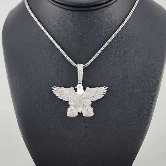 Sterling Silver 925 Flying Eagle Necklace with Two Money Bags – Bold & Symbolic